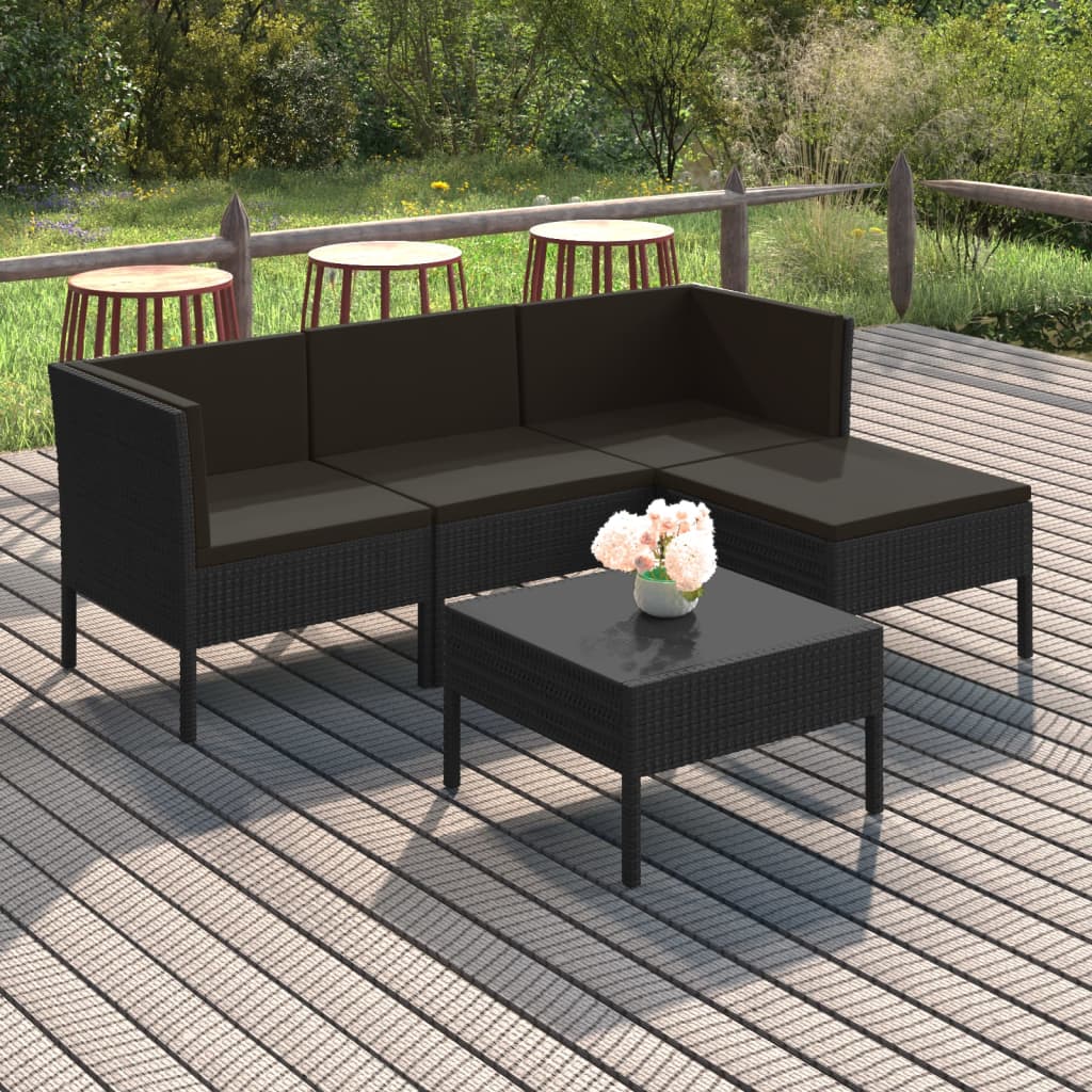 vidaXL Set de muebles de jardín 5 pzas y cojines ratán sintético negro