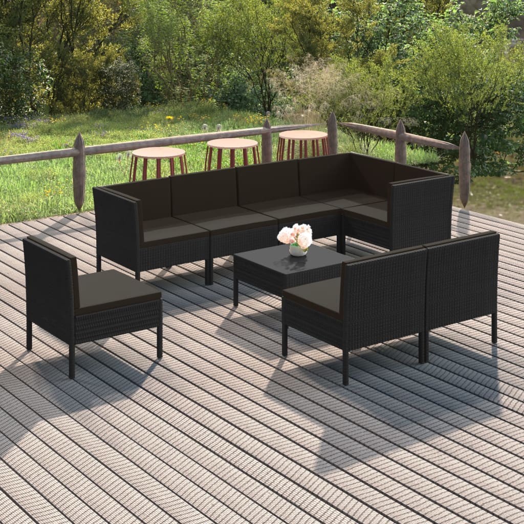 vidaXL Set de muebles de jardín 9 pzas y cojines ratán sintético negro