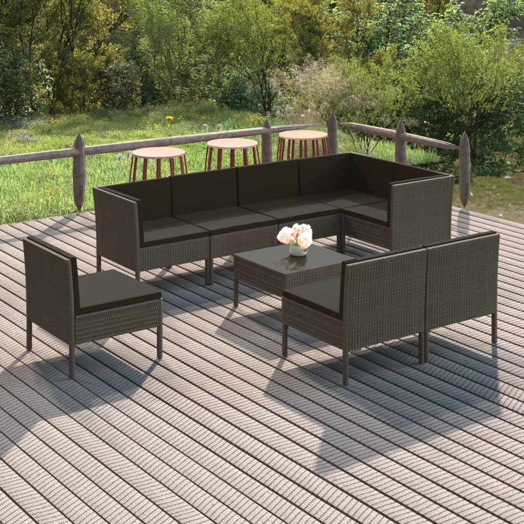 vidaXL Set de muebles de jardín 9 pzas y cojines ratán sintético gris