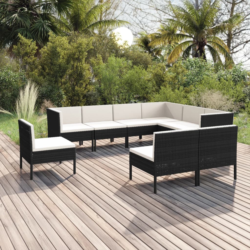 vidaXL Set de muebles de jardín 9 pzas cojines ratán sintético negro