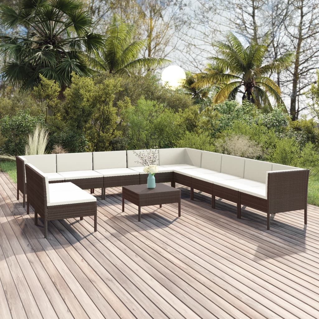 vidaXL Set muebles de jardín 12 pzas y cojines ratán sintético marrón