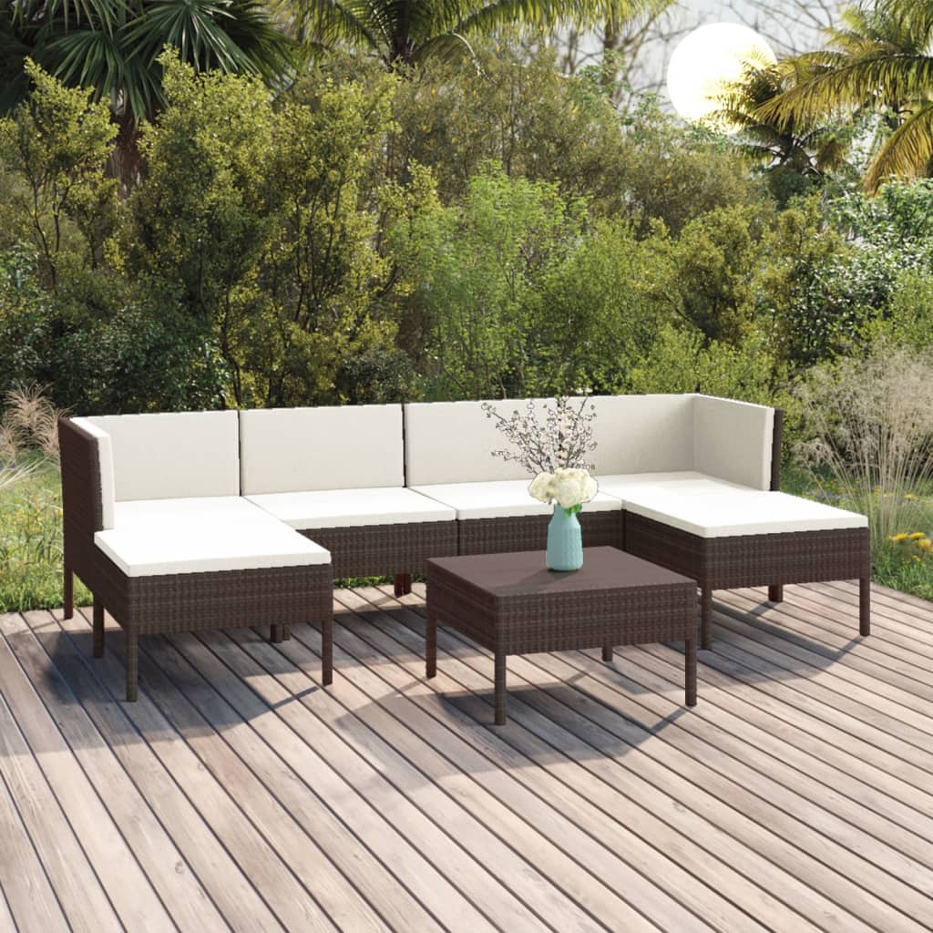 vidaXL Set muebles de jardín 7 pzas y cojines ratán sintético marrón