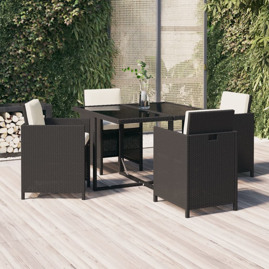 vidaXL Set comedor de jardín 5 pzas con cojines ratán sintético negro