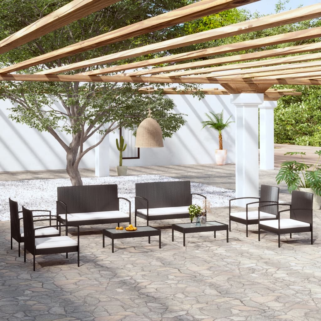 vidaXL Set de muebles de jardín 8 pzas y cojines ratán sintético negro