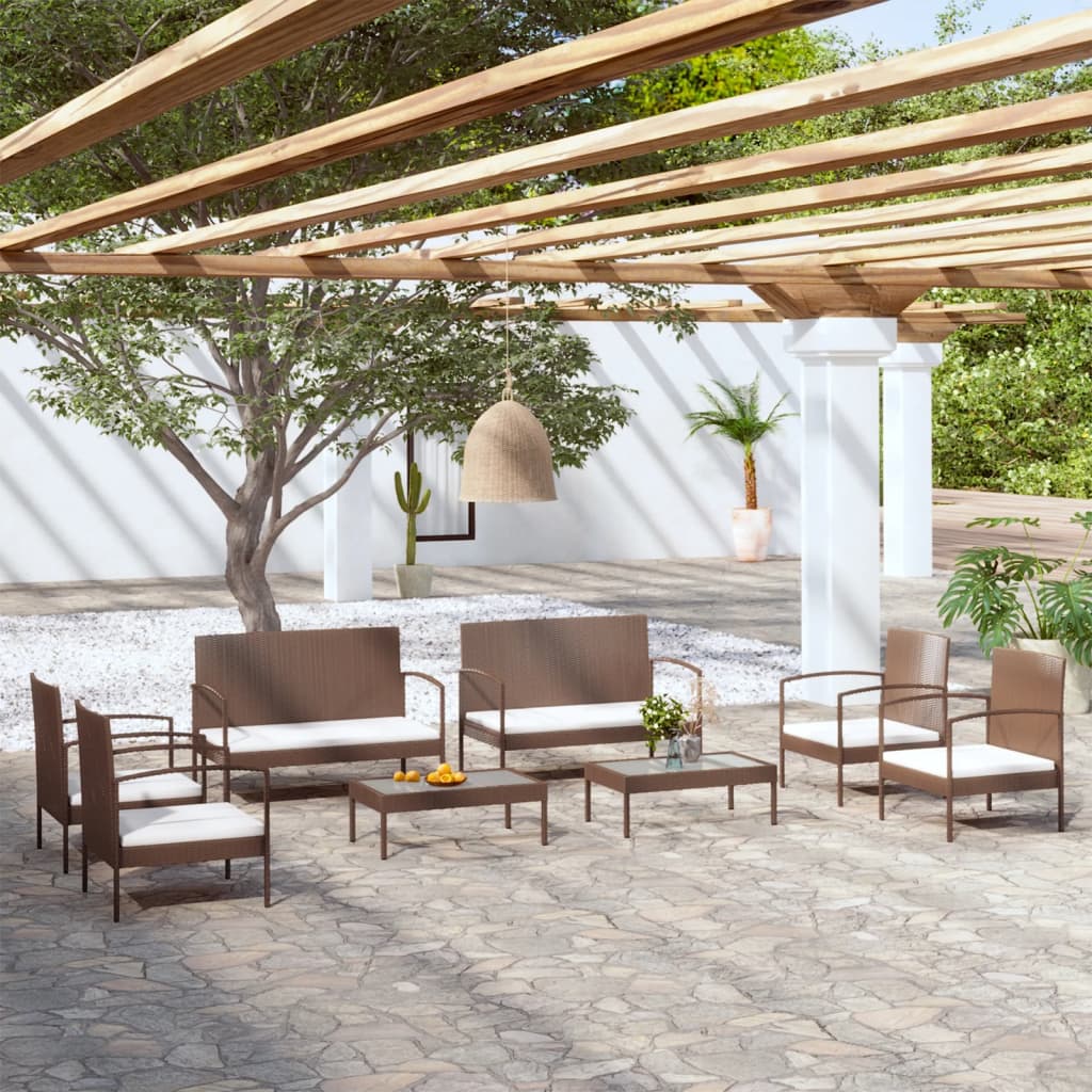 vidaXL Set muebles de jardín 8 piezas y cojines ratán sintético marrón