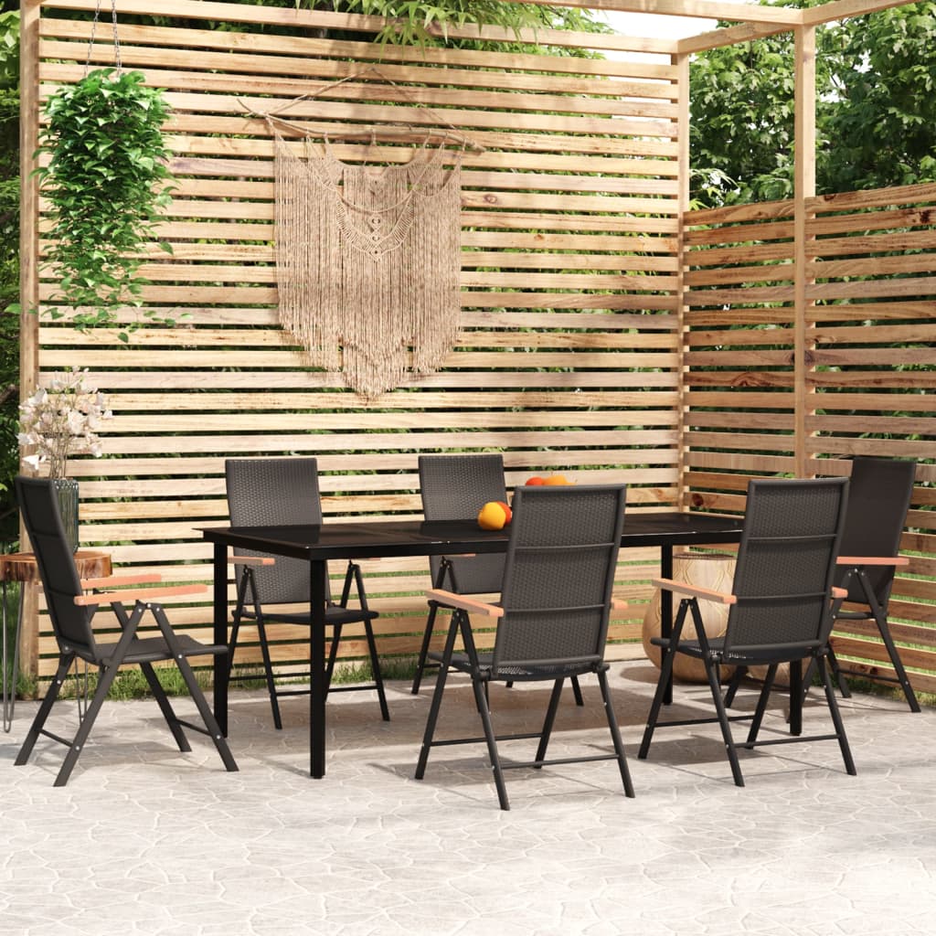 vidaXL Juego de comedor para jardín 7 piezas negro