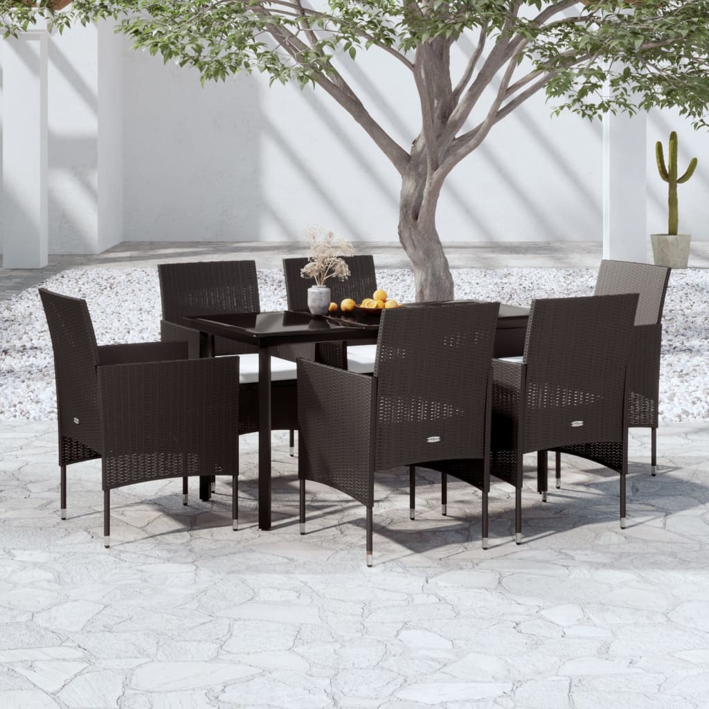 vidaXL Juego de comedor de jardín 7 piezas con cojines negro