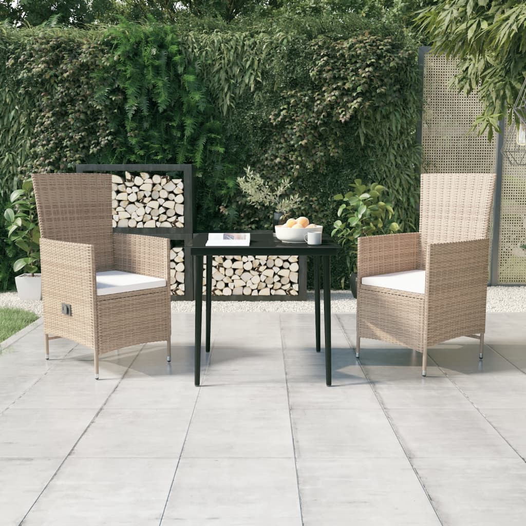 vidaXL Juego de comedor de jardín 3 piezas con cojines beige