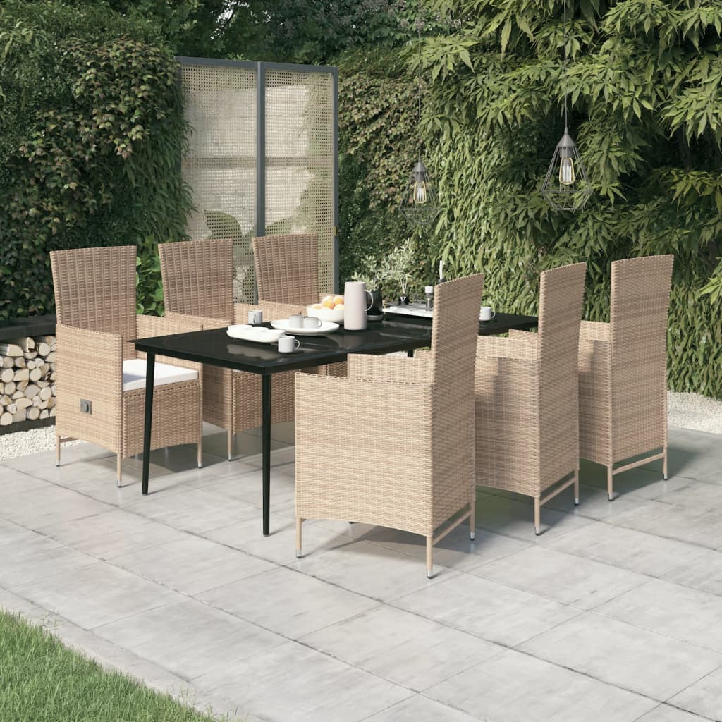 vidaXL Juego de comedor de jardín 7 piezas con cojines beige