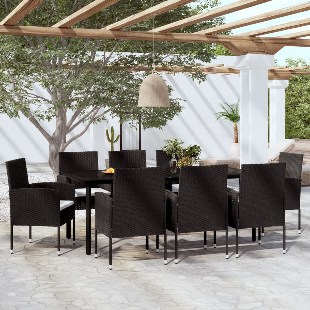 vidaXL Juego de comedor de jardín 9 piezas negro