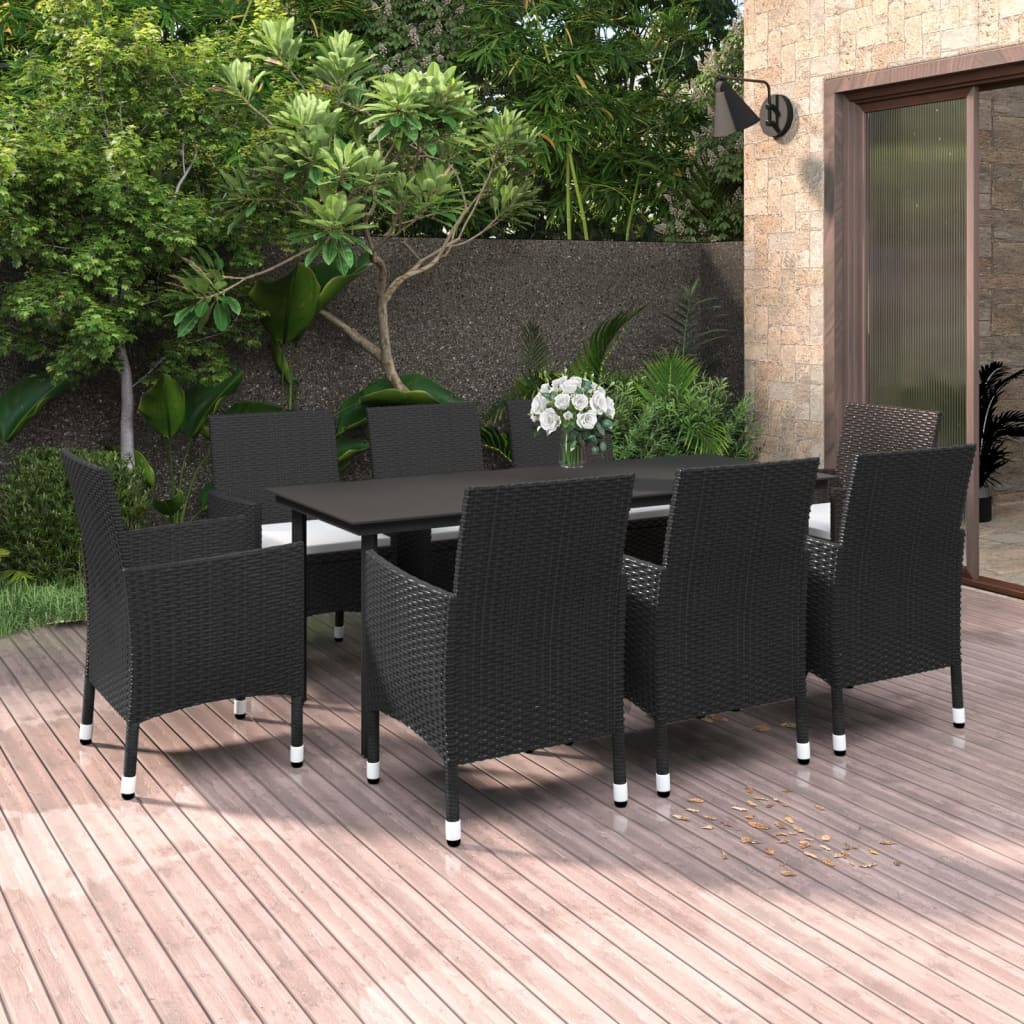 vidaXL Set comedor de jardín 9 pzas y cojines ratán sintético y vidrio