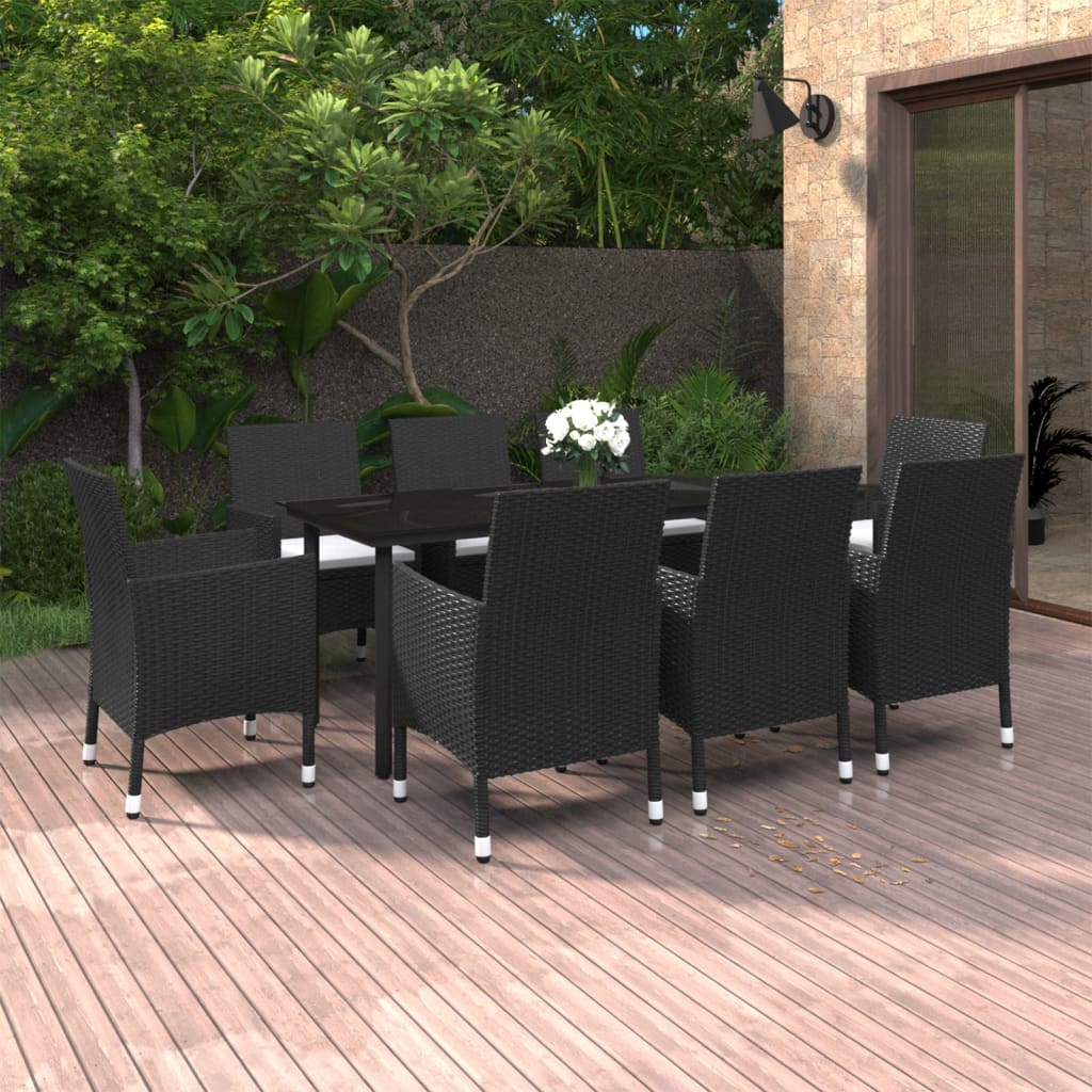 vidaXL Set comedor de jardín 9 pzas y cojines ratán sintético y vidrio