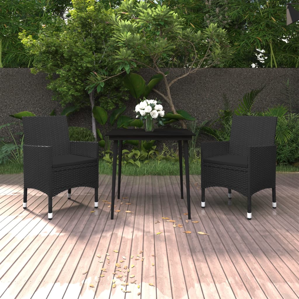 vidaXL Set comedor de jardín 3 pzas y cojines ratán sintético y vidrio