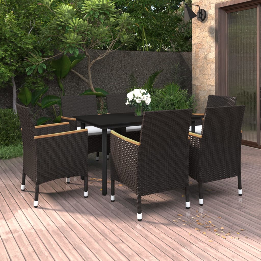 vidaXL Set comedor de jardín 7 pzas y cojines ratán sintético y vidrio