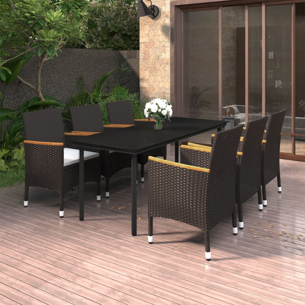 vidaXL Set comedor de jardín 7 pzas y cojines ratán sintético y vidrio