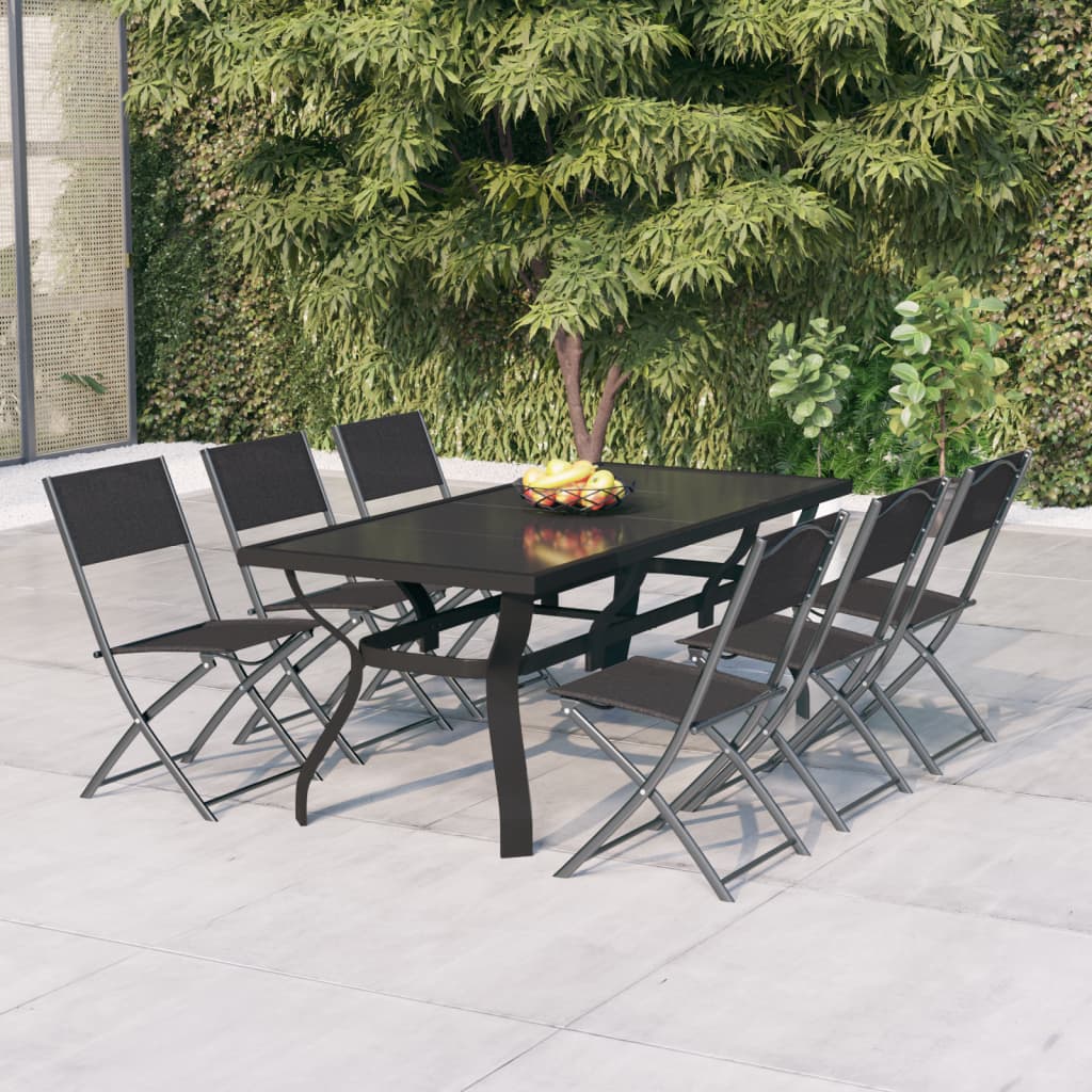 vidaXL Juego de comedor de jardín 7 piezas con cojines gris y negro