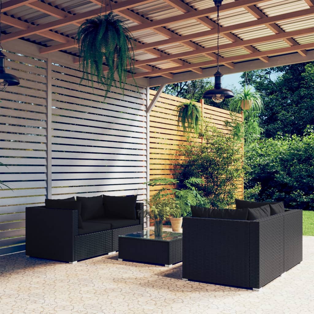 vidaXL Set de muebles de jardín 5 pzas y cojines ratán sintético negro