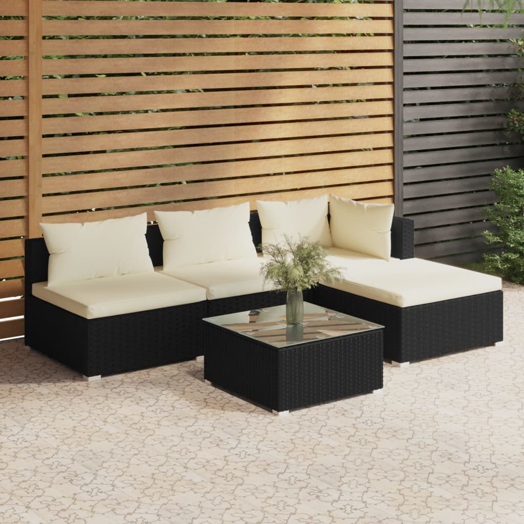 vidaXL Set de muebles de jardín 5 pzas y cojines ratán sintético negro