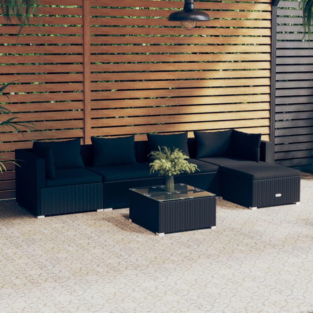 vidaXL Set de muebles de jardín 6 pzas y cojines ratán sintético negro