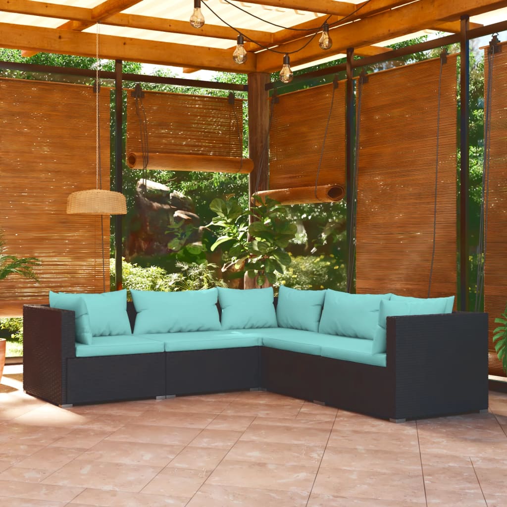 vidaXL Set de muebles de jardín 5 pzas y cojines ratán sintético negro