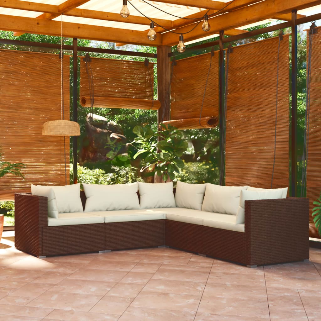 vidaXL Set muebles de jardín 5 piezas y cojines ratán sintético marrón