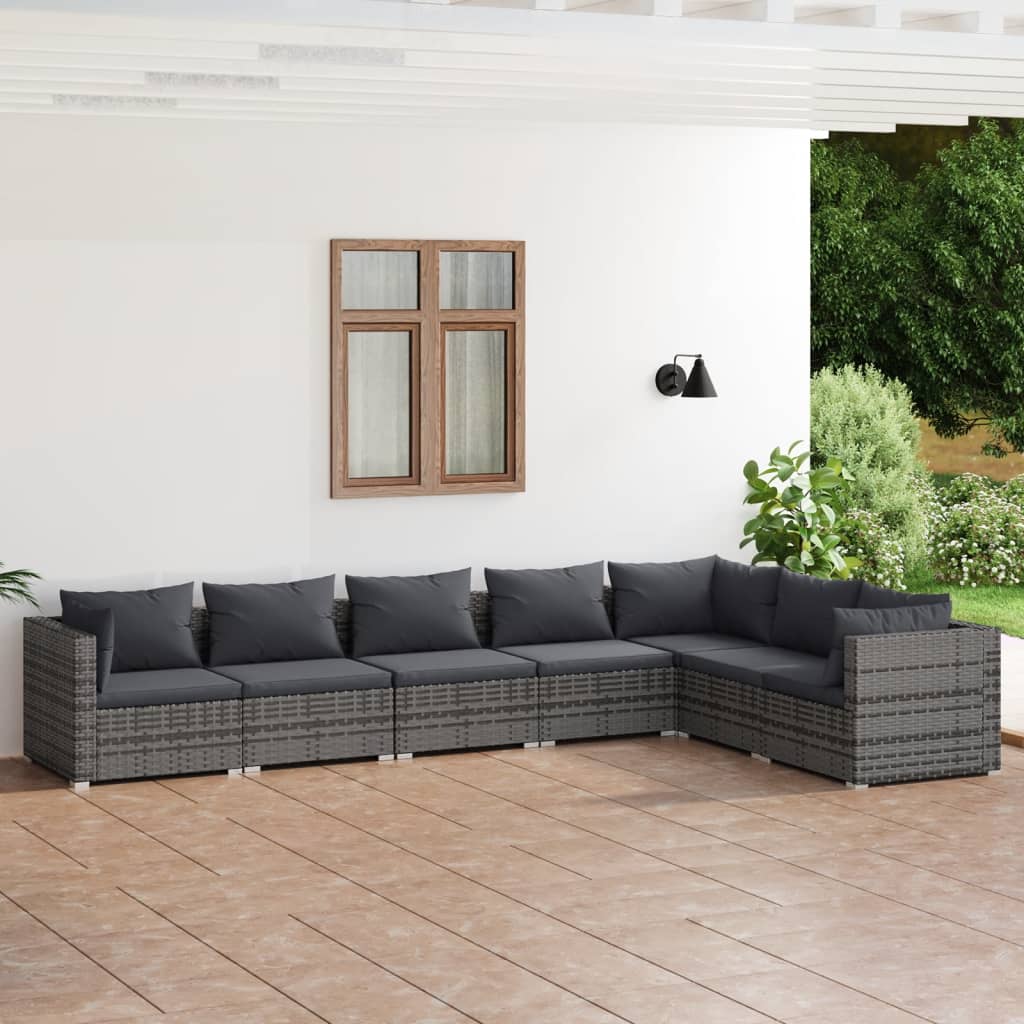 vidaXL Set de muebles de jardín 7 pzas y cojines ratán sintético gris