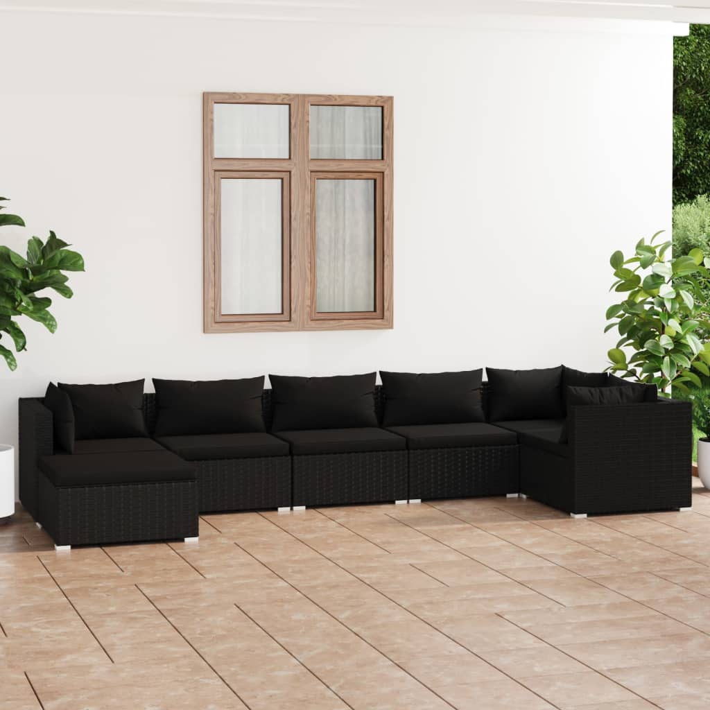 vidaXL Set de muebles de jardín 7 pzas y cojines ratán sintético negro