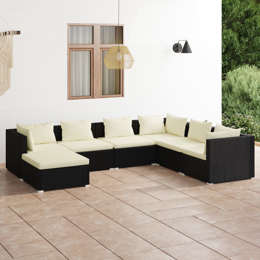 vidaXL Set de muebles de jardín 7 pzas y cojines ratán sintético negro