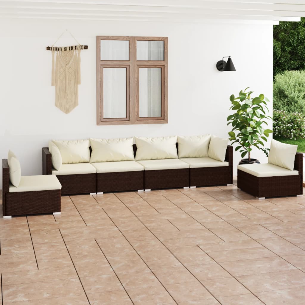 vidaXL Set muebles de jardín 6 piezas y cojines ratán sintético marrón