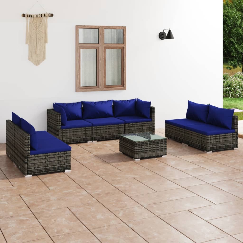 vidaXL Set de muebles de jardín 8 pzas y cojines ratán sintético gris