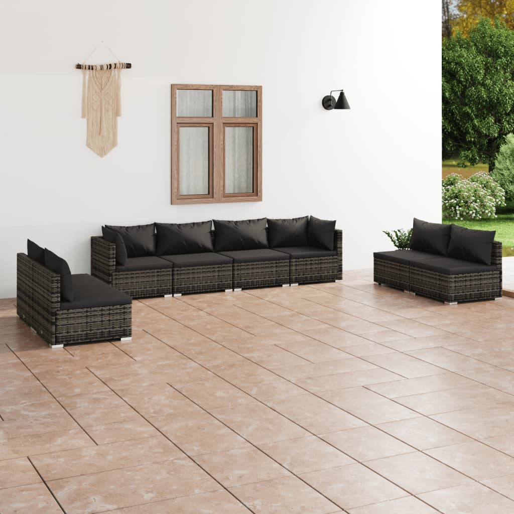 vidaXL Set de muebles de jardín 8 pzas y cojines ratán sintético gris