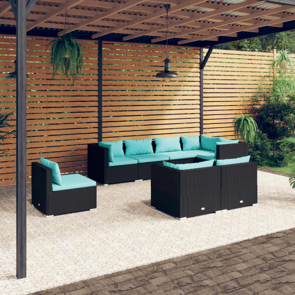 vidaXL Set de muebles de jardín 8 pzas y cojines ratán sintético negro