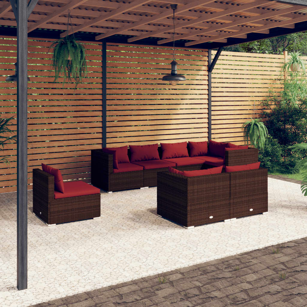 vidaXL Set muebles de jardín 8 piezas y cojines ratán sintético marrón