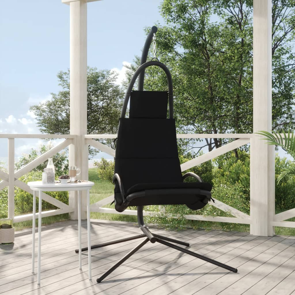 vidaXL Silla colgante de jardín con cojín acero y tela Oxford negro