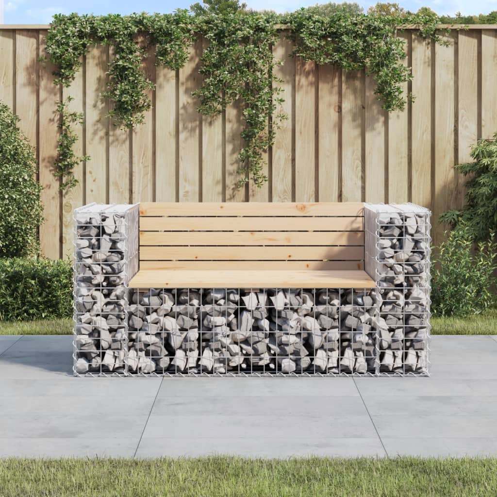 vidaXL Banco jardín diseño gaviones madera maciza pino 143x71x65,5 cm