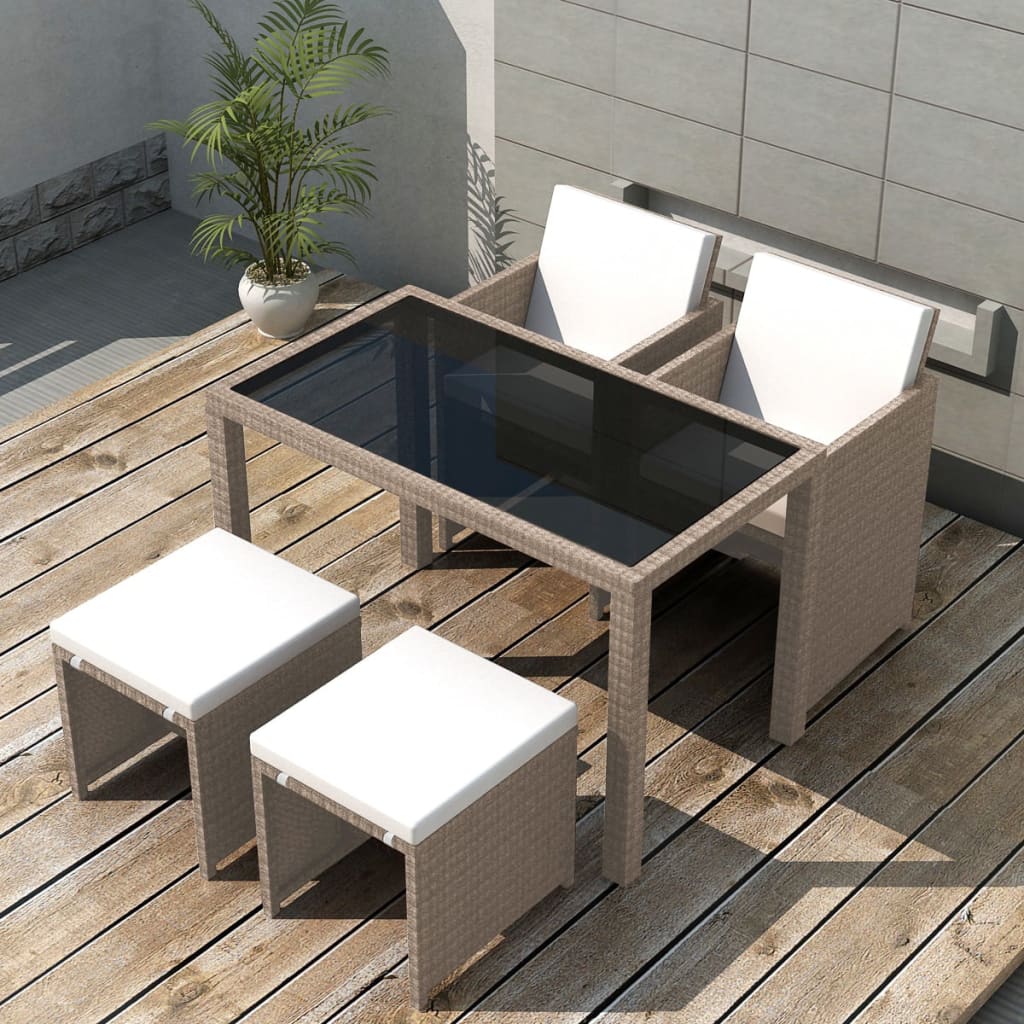 vidaXL Set comedor de jardín 5 piezas y cojines ratán sintético beige vidaXL Set comedor de jardín 5 piezas y cojines ratán sintético beige
