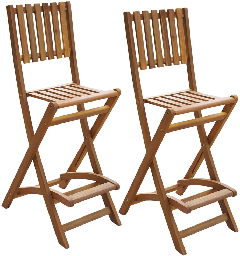 vidaXL Taburetes plegables de bar de jardín 2 uds madera maciza acacia vidaXL Taburetes plegables de bar de jardín 2 uds madera maciza acacia
