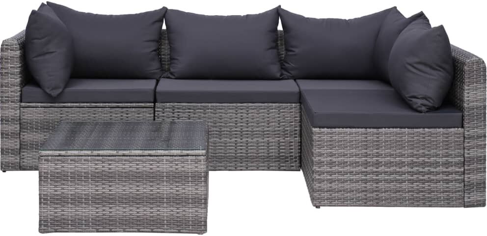 vidaXL Set de muebles de jardín y cojines 5 pzas. ratán sintético gris vidaXL Set de muebles de jardín y cojines 5 pzas. ratán sintético gris