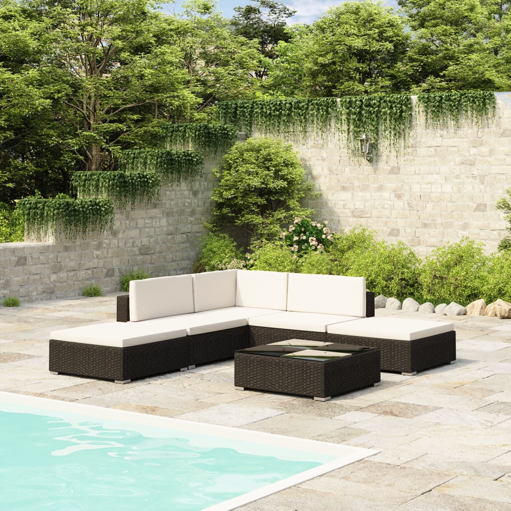 vidaXL Set muebles de jardín 6 piezas y cojines ratán sintético negro vidaXL Set muebles de jardín 6 piezas y cojines ratán sintético negro