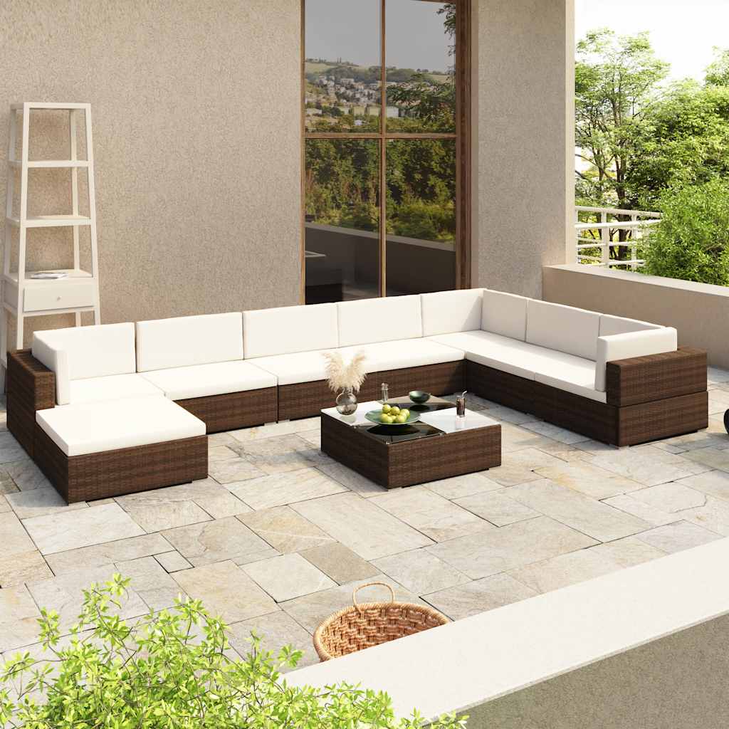 vidaXL Set muebles de jardín 8 piezas y cojines ratán sintético marrón vidaXL Set muebles de jardín 8 piezas y cojines ratán sintético marrón