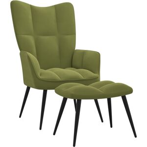 vidaXL Silla de relajación con reposapiés terciopelo verde claro