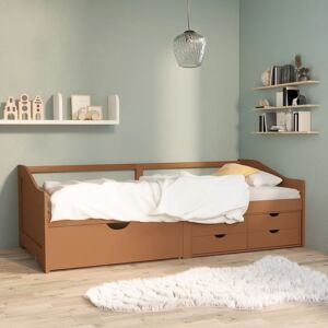 vidaXL Sofá cama 3 plazas cajones pino macizo marrón miel 90x200 cm