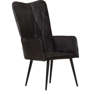 vidaXL Sillón orejero de cuero auténtico negro canela