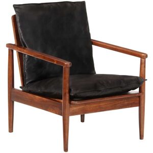 vidaXL Sillón madera maciza acacia y cuero auténtico negro