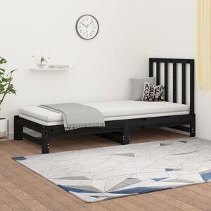 vidaXL Sofá cama extraíble madera maciza de pino negro 2x(90x190) cm