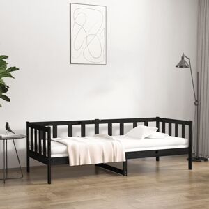 vidaXL Sofá cama madera maciza de pino negro 90x190 cm