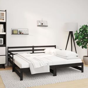 vidaXL Sofá cama extraíble madera maciza de pino negro 2x(90x190) cm