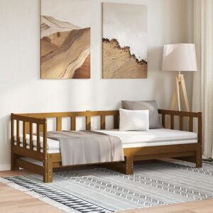 vidaXL Sofá cama extraíble madera de pino marrón miel 2x(80x200) cm