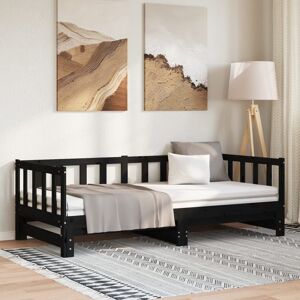 vidaXL Sofá cama extraíble madera maciza de pino negro 2x(80x200) cm