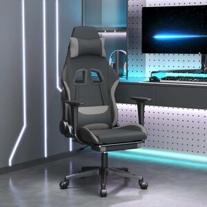 vidaXL Silla gaming de masaje con reposapiés tela negro y gris claro